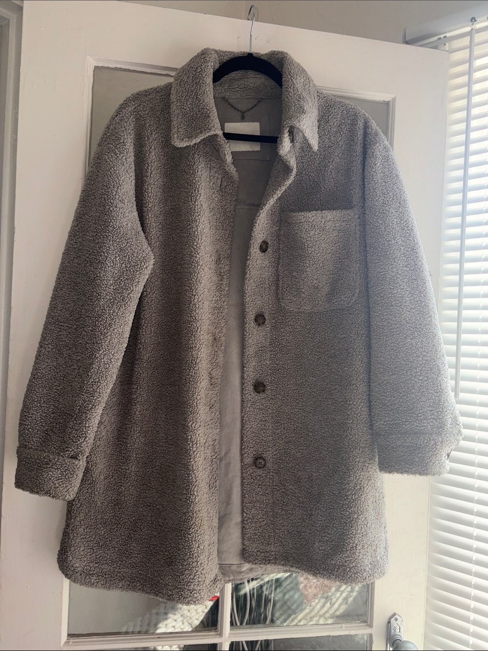 Lucky Brand Plush Teddy Sherpa Jacket - Light Gray Size Medium Side Pockets